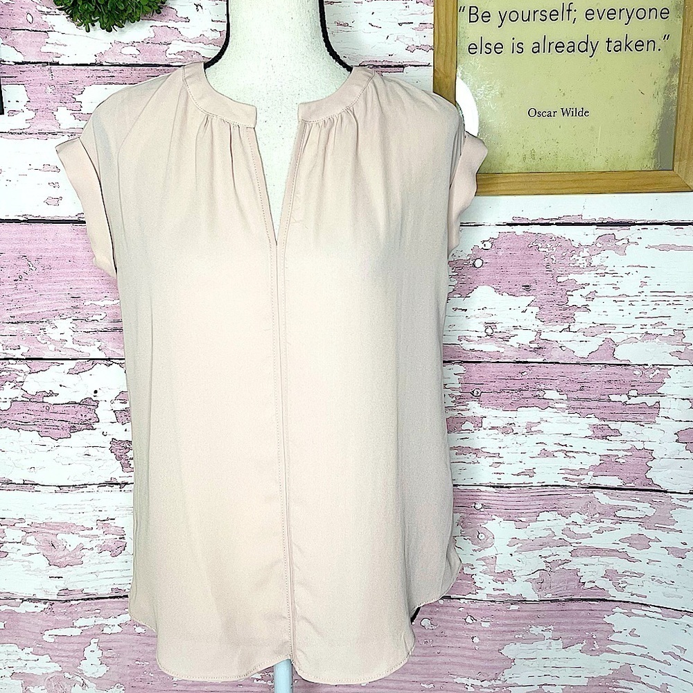 PHILOSOPHY Blush Nude Short Sleeve Sheer Blouse XS